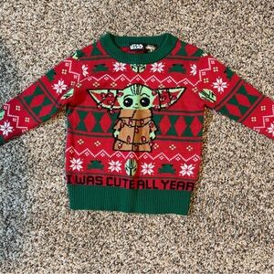 Star Wars Kids Sweater - Red & Green with Baby Yoda